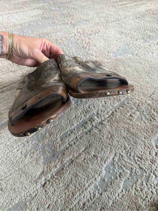 MARK NASON Sandals slides Brown gray Leather Distressed Metallic handmade 10